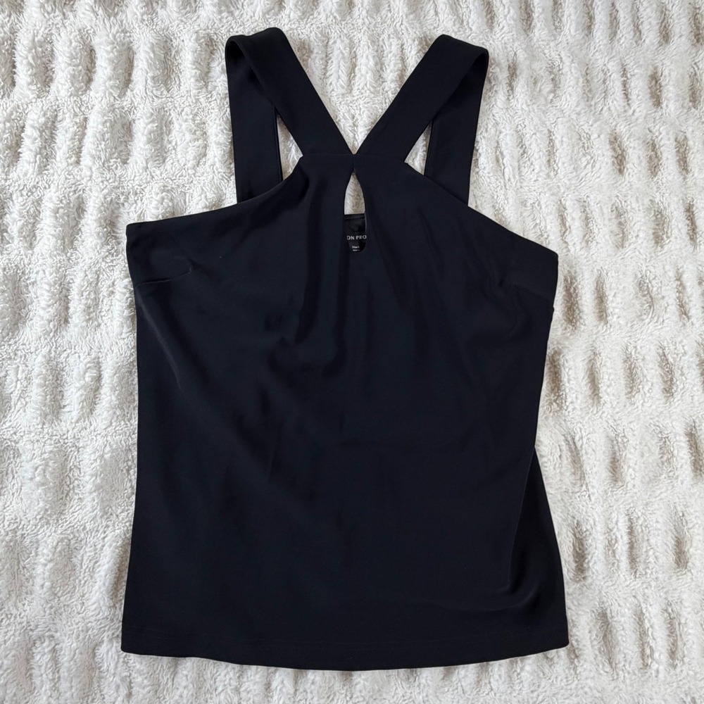 Boston Proper Black Halter Top Keyhole Crisscross Neck Blouse 4937BP Size L